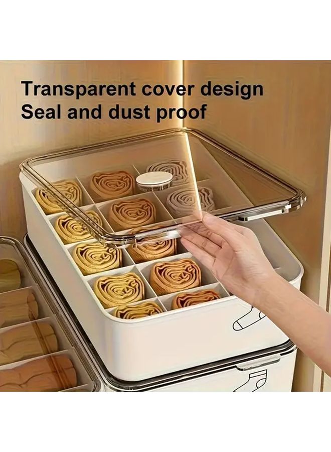 Bra Storage Box Transparent with Lid 10 or 15 Compartment Durable Plastic Wardrobe Organizer Portable Handle - Image 2